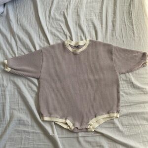 Baby Waffle Sweatshirt Romper - Lavendar